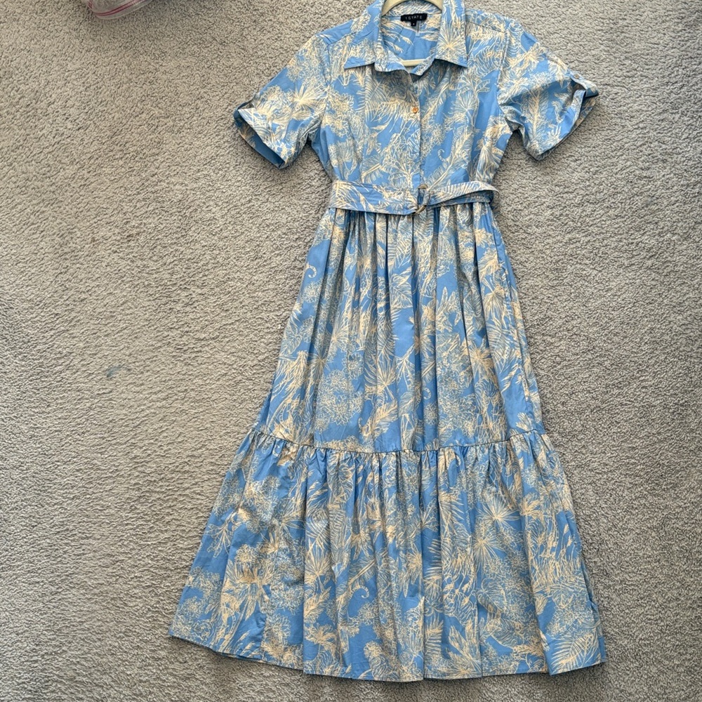 1. State Blue and Cream Floral Midi Dress